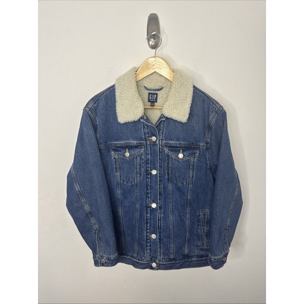 Gap Men XS Oversized Icon Sherpa Lined Denim Jean Jacket Classic Blue